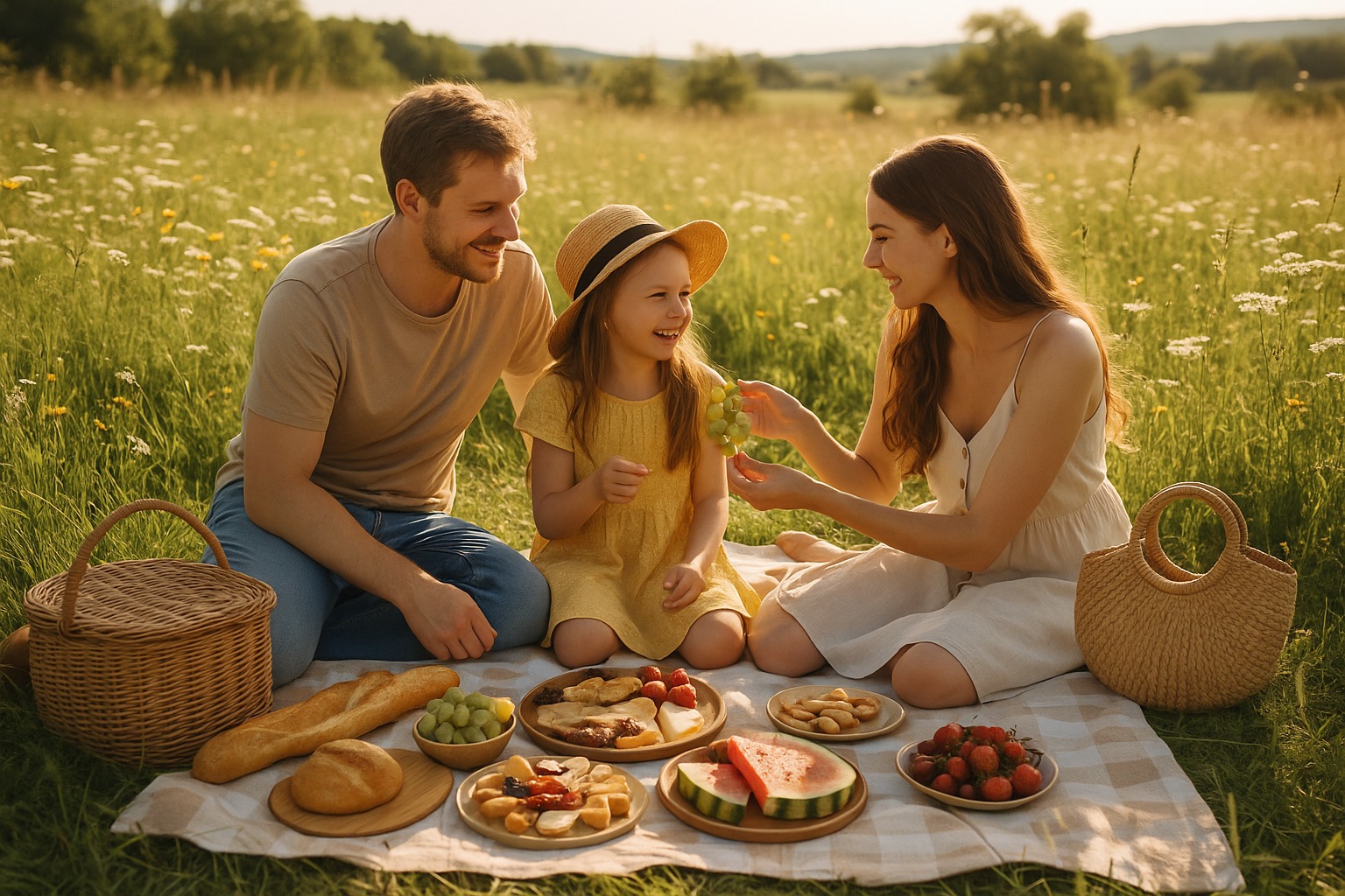 A family picnic in a meadow