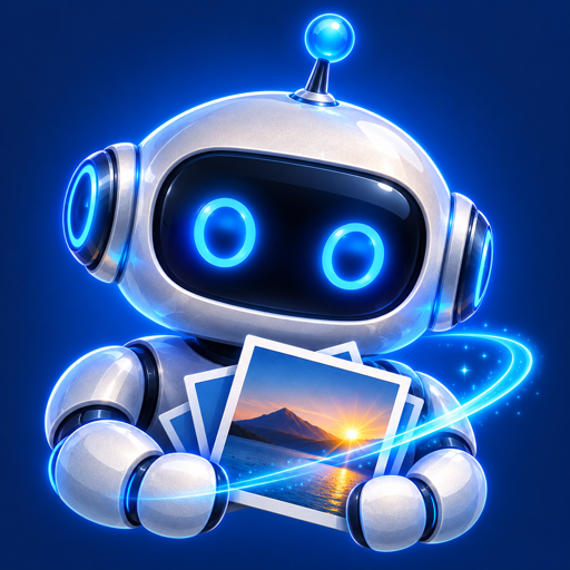 PictoBot’s friendly robot holding photographs